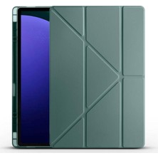 Mey İthalat Constraın - Galaxy Tab S9 Ultra Kılıf ile Uyumlu Tri Folding Kalem Bölmeli Standlı Kılıf-Koyu Yeşil 4