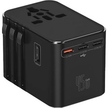 Mey İthalat Universal Seyahat Priz Dönüştürücü Adaptör, 45W Şarj Cihazı, 2x USB Girişi, 3x Type-C Girişi, Uluslararası Güç Adaptörü, Us, Uk, Eu, Au Evrensel Uyum