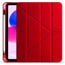 Mey İthalat Zore Apple ile Uyumlu iPad 10.9 2022 (10.nesil) Kılıf Tri Folding Kalem Bölmeli Standlı Kılıf Kırmızı
