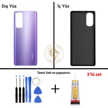 Arsking Oppo Kapak Vida Seti + Yapıştırıcı Reno 4 Mor Yapıştırıcı B-7000 Yapıştırıcı Vida Seti Arka Kapak Arka Cam Batarya Kapağı Lazer Kesim Kapak Pil Kapağı Back Cover