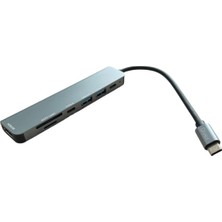 Mey İthalat 7'si 1 Arada Usb-C Hub – 2x USB 3.0, 2x Type-C, 2x Sd/tf Kart Okuyucu, 1x HDMI – 4K UHD Görüntü Aktarımı ve Hızlı Veri Transferi