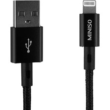 Mey İthalat Miniso Lisanslı iPhone Kumaş Kaplama Hızlı Şarj ve Veri Kablosu 1m Siyah, 2010251613100