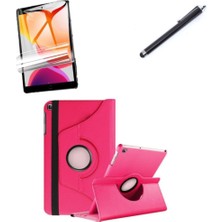Mey İthalat Samsung Galaxy Tab A8 10.5 SM-X200 X205 X207 ile Uyumlu Kılıf Dönen Tablet Kilifi Ekran Koruyucu+Kalem Pembe Koyu