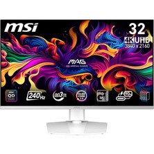 Mey İthalat Msı 31.5" Mpg 321URXW Qd-Oled, Gaming Monitör, Uhd, 16:9, Flat, Qd-Oled, 240Hz, 0.03MS, G-Sync Compatible, Beyaz