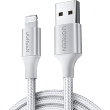 Mey İthalat Ugreen, Mfi Lisanslı Usb-A & Lightning Örgülü Data ve Şarj Kablosu, 1.5 Metre, Beyaz