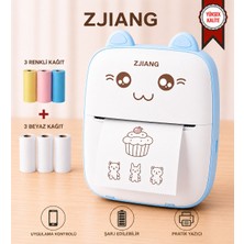Zjiang Netum Mavi Mini Yazıcı Mini Taşınabilir Termal Yazıcı Kablosuz Bağlantı 3 Renkli 3beyaz Kağıt Hediyeli