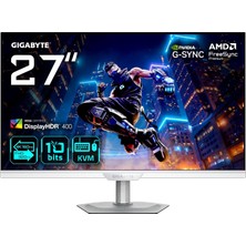 Mey İthalat Gıgabyte M27UP Ice 27" Ss IPS Dual-Mode Gaming Monitor (Beyaz), 4K UHD 160Hz / Fhd 320Hz, 1ms Gtg, Mat Ekran, HDMI 2.1 & Dp 1.4, Displayhdr 400, Kvm & Usb-C, G-Sync Compatible