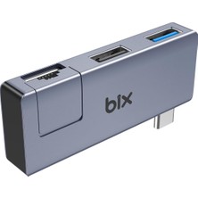 Mey İthalat Bix BX21HB Type-C To USB 3.2 USB 2.0 RJ45 Dönüştürücü Adaptör Hub