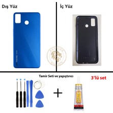 Arsking Tecno Vida Seti + Yapıştırıcı Spark 6 Go Mavi Yapıştırıcı B-7000 Yapıştırıcı Vida Seti Arka Kapak Arka Cam Batarya Kapağı Lazer Kesim Kapak Pil Kapağı Back Cover