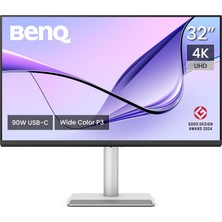 Mey İthalat Benq MacBook Pro/air Için MA320U 32 Inç 4K 3840X2160 Ekran, 90 W Usb-C, Mac Renk Eşleştirme, Mac'te Parlaklık ve Ses Kontrolü, Ayarlanabilir Ayak, P3 Renk Gamı.