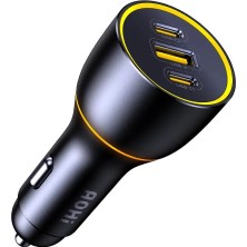 Mey İthalat Aohi Superauto Araç Içi Şarjı, 3 Portlu Pd 170W Type-C To Type-C, Usb, Hızlı Şarj Çakmaklık Adaptörü, Siyah