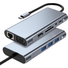 Mey İthalat Coverzone 10 In 1 Type-C To USB Hub HDMI (4k),audio/, Type-C/, 4x USB 3.0/, Lan/, Vga/, Sd Card Reader Çevirici Hub 10 Port Adaptör Dönüştürücü Çoklayıcı