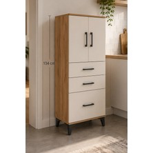 Dienni Hyperion Çok Amaçlı Dolap Mutfak Banyo Dolabı 2 Raflı 3 Çekmeceli 2 Kapaklı 60X44X134 Çam-Aytaşı