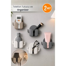 Orvila 2'li Yapışkanlı Telefon Tutucu 2 Kancalı Aparat Telefon Standı Anahtarlık Askısı