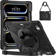 Mey İthalat Constraın - Apple iPad Pro 13 2024 ile Uyumlu Tank Kılıf Omuz Askılı 360 Dönen Standlı Tam Koruma Zırh Kapak