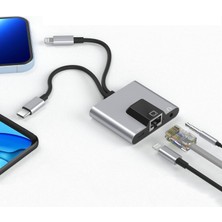 Mey İthalat Coverzone 3 In 1 Arada iphone ile Uyumlu Lightning/type-C - Ethernet Adaptörü - Telefon/tablet Ethernet Lan Ağ ADAPTÖRÜ,RJ45 Adaptörü Tak ve Çalıştır ZR815