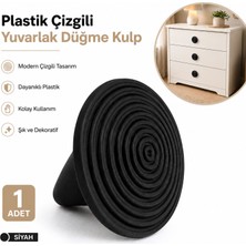 Badem10 Plastik Çizgili Yuvarlak Düğme Kulp 1 Adet Siyah Çekmece Mobilya Dolap Kulpu Modern Yuvarlak Tasarım