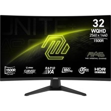 Mey İthalat Msı 31.5" Mag 321CQF E18, Gaming Monitör, Wqhd, 16:9, Curve 1500R, Rarid Va, 180Hz 0.5ms, Freesync