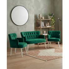 Azra Mobilya Roma 2+1+1 Babyface Kumaş Çay Seti Ev & Ofis Koltuk Takımı - Ahşap Beyaz Ayak - Yeşil