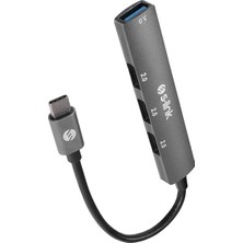 Mey İthalat S-Link SW-U324 Type-C Metal USB Hub, 3x USB 2.0 + 1x USB 3.0 4 Port USB Çoklayıcı, Alüminyum Gövde Gri Usb-C Hub, Laptop Tablet Pc MacBook Için Mouse Klavye USB Bellek Aksesuar Bağlantı Adaptörü