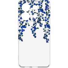 Mey İthalat S19 Max Pro S Zoom ile Uyumlu Şeffaf Silikon Kılıf, Kamera Korumalı, Mavi Çiçek Desenli