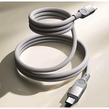 Mey İthalat Usb-C Şarj Kablosu, Örgülü Naylon, Gri, Hızlı Şarj, Type-C To Type-C, Manyetik Kablo, 1 Metre