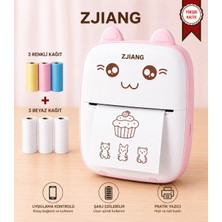 Zjiang Netum Pembe Mini Yazıcı Mini Taşınabilir Termal Yazıcı Kablosuz Bağlantı 3 Renkli 3beyaz Kağıt Hediyeli