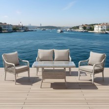 Dora Garden Home Zen 2+1+1 Bahçe Balkon Takımı 2+1+1 Camlı Masalı Açık Gri (Siyah Çizgili)