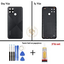 Arsking Oppo Kapak Vida Seti + Yapıştırıcı Realme C21Y Siyah Yapıştırıcı B-7000 Yapıştırıcı Vida Seti Arka Kapak Arka Cam Batarya Kapağı Lazer Kesim Kapak Pil Kapağı Back Cover