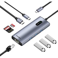 Mey İthalat Rocoren 8 Portlu 4K 30Hz Gigabit Ethernet Sd Tf Kart Okuyuculu 3*usb3.0 Pd 100W Destekli Hub Çoklayıcı