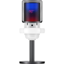 Mey İthalat Havit Gamenote GK50 Rgb Yayıncı Mikrofon - 24BIT/192KHZ - Kardioid - Gürültü Engelleme - Type-C + 3.5mm - Beyaz