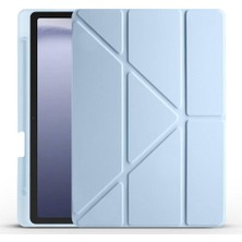 Mey İthalat Zore Galaxy ile Uyumlu Tab A9 Kılıf Tri Folding Kalem Bölmeli Standlı Kılıf Mavi