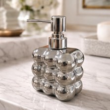 Mey İthalat Bubble Cam Sıvı Sabunluk, 300 ml - Beyaz, 9,5X6,5X15 cm (Metalik Gri)