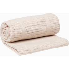 Lulujo Bej Rengi %100 Pamuk Hücresel Dokulu Bebek Battaniyesi 100 × 80 cm