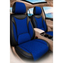 Trobus Dacia Duster 2010 ve Sonrası Araca Uyumlu Koton Kumaş Kapitone Bel Destekli Koltuk Kılıfı Softcotton Serisi Mavi-Siyah