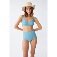 Çamaşır Kenti Moda Kadın Basic Turkuaz Pedli Yüksek Bel Bikini Takımı Beruflic