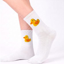 Neşeli Çoraplar Beyaz Ördek Aksesuarlı Unisex Çorap