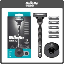 Gillette Mach3 Charcoal Tıraş Makinesi ve Yedek Bıçağı 6'lı + Tıraş Bıçağı Standı
