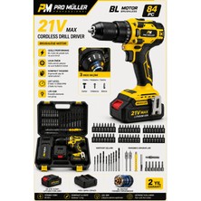 Pro Müller 21V Pro Seri Yeni Nesil Kömürsüz Çift Akülü Metal Şanzıman LED Işıklı Taşıma Çantalı Şarjlı Darbeli Matkap 84PCS