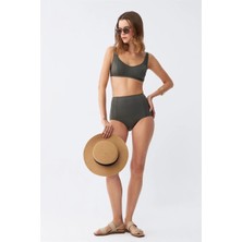 Çamaşır Kenti Moda Kadın Basic Haki Pedli Yüksek Bel Bikini Takımı Beruflic