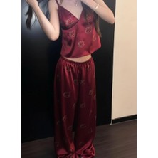 Balina Bordo Hello Kitty Taş Detaylı Saten Homewear Pijama Takımı