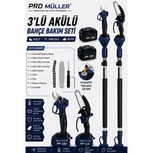Pro Müller Alman Profesyonel 3'lü Set 24 V Çift Akülü Teleskopik Kollu Bağ Makası ve Budama Testeresi Makinesi