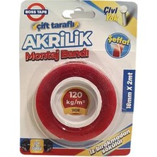 Boss BT-01001 Tape Şeffaf Çift Taraflı Akrilik Montaj Bandı EN:18MM Boy:2mt