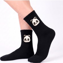 Neşeli Çoraplar Siyah Pandacık Aksesuarlı Unisex Çorap
