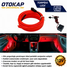 Otokap Universal Araç Içi Torpido Ledi Şerit LED Ip Neon Kırmızı 2 Metre Ambiyans Aydınlatma Dekoratif LED Universal Tüm Araçlara Uyumlu