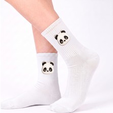 Neşeli Çoraplar Beyaz Pandacık Aksesuarlı Unisex Çorap
