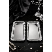Jasper Nova Silver 2'li Paslanmaz Çelik Gümüş Çerçeve Kahve Sunum Tepsisi Baton 33X17 cm
