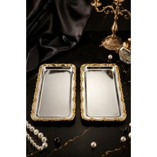 Jasper Nova Gold 2'li Paslanmaz Çelik Gold Çerçeve Kahve Sunum Tepsisi Baton 33X17 cm