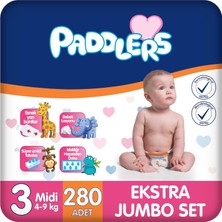 Mey İthalat Paddlers Bebek Bezi 3 Numara Midi (4-9 Kg) 280 Adet – Ekstra Jumbo Set