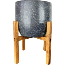 Mey İthalat Bitki Tasarımı Ev Dekorasyon Aksesuar Gri Granit Toprak Saksı Saksılık Salon Çiçeklik 4 Ayaklı - 19 cm